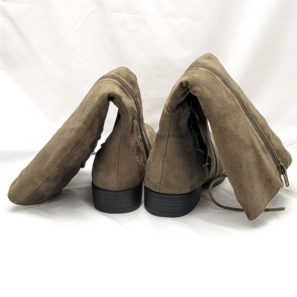 Bella Marie Olive Army Green Tall Boots Lace Up Zip - Picture 5 of 6